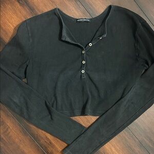 Brandy Melville Black Buttoned Henley Crop Top